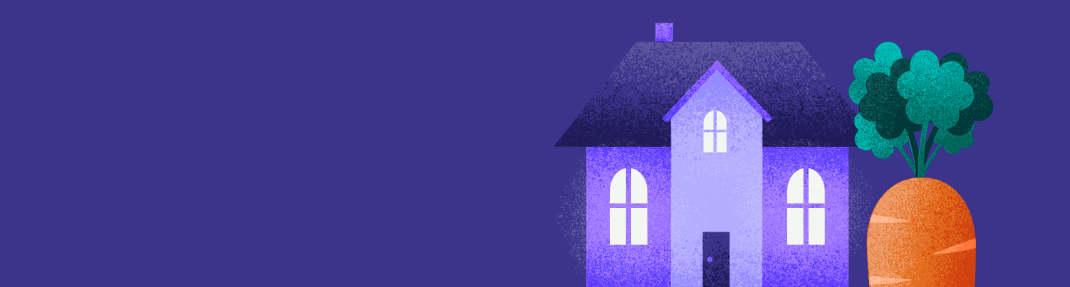 Diferença entre CRA e CRI - ilustração de uma casinha azul com uma cenoura na frente e um fundo azul escuro